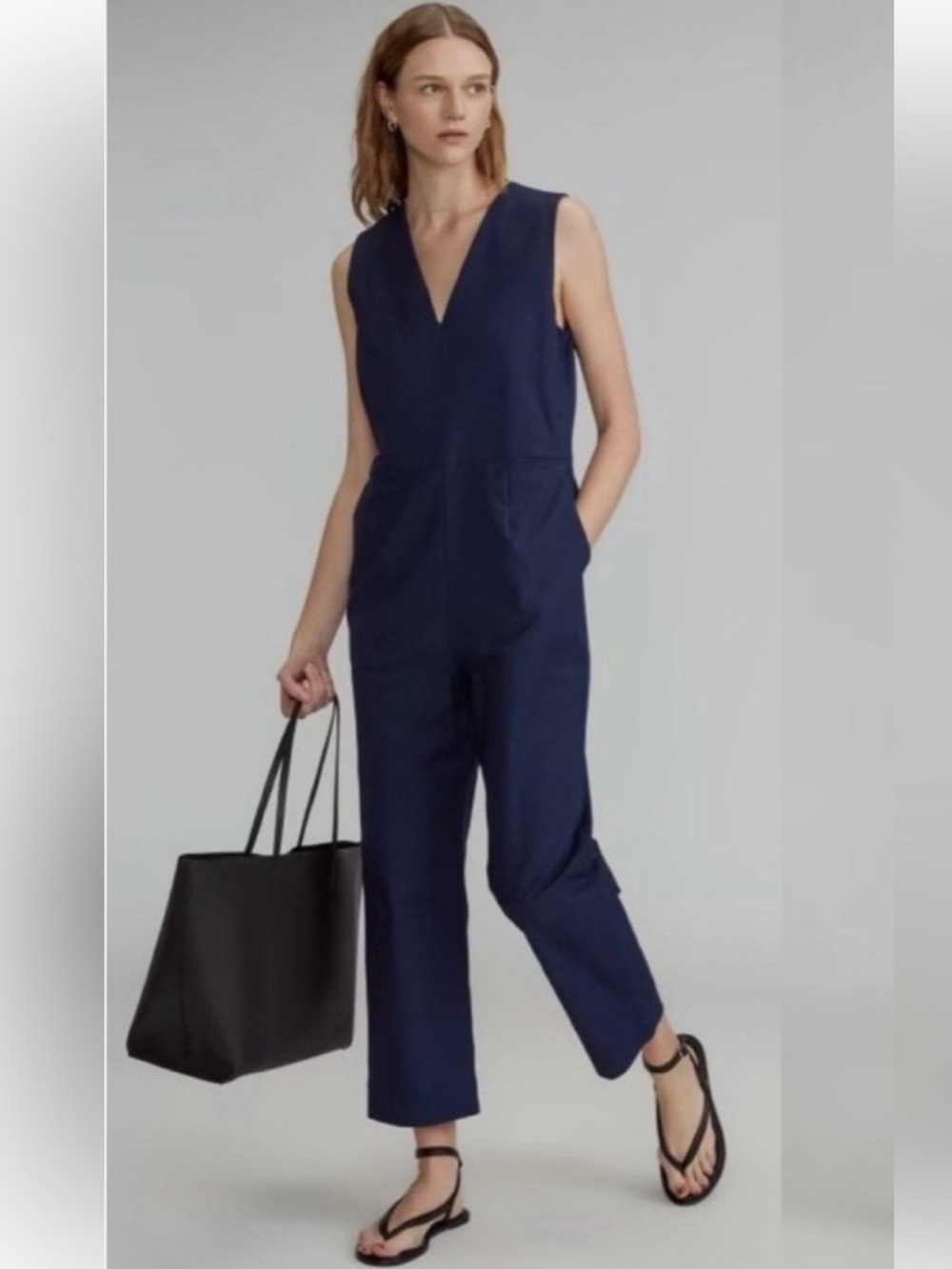 Everlane Navy Sleeveless V-Neck Jumpsuit